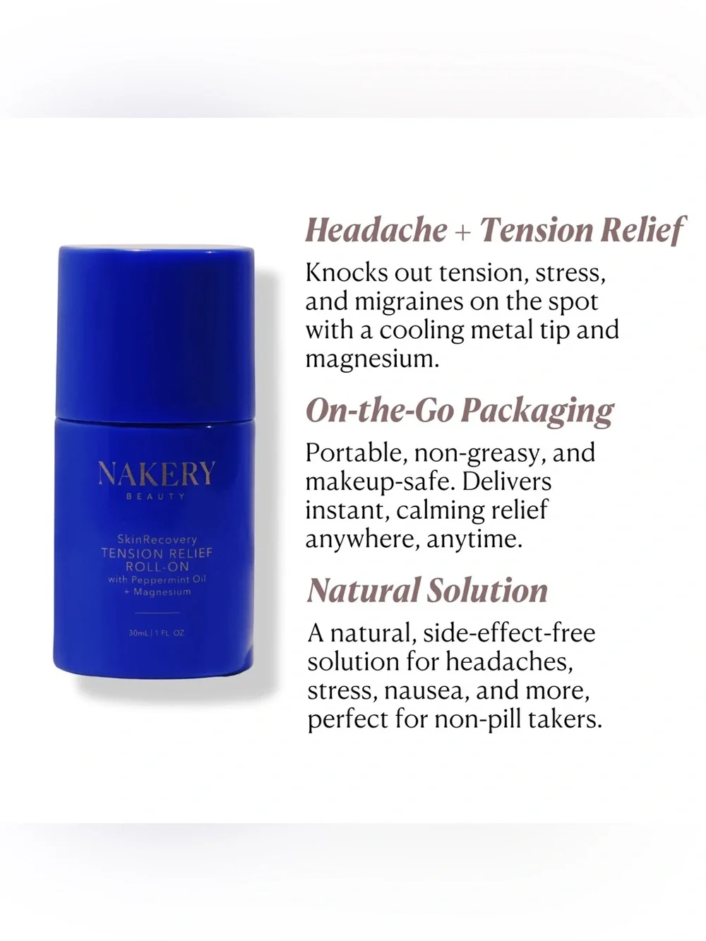 Nakery Beauty SkinRecovery Tension Relief Roll-On- peppermint, magnesium, arnica